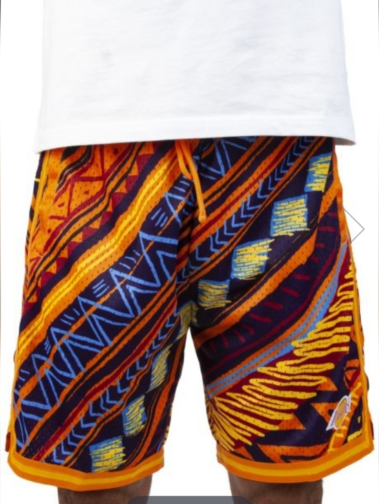 Lakers Other - NBA HARDWOOD CLASSICS Mitchell & NESS Lakers Game Day Tribal Pattern Shorts -XXL
